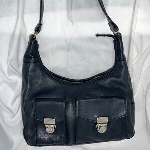Black Leather Hobo Bag with hidden concealed carry locking zipper compartment